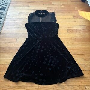 Vintage Teeze Me Black Velvet Star Print Dress Size 6